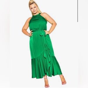 City Chic Vibrant Kelly Green Asymmetrical Flowy Maxi Dress